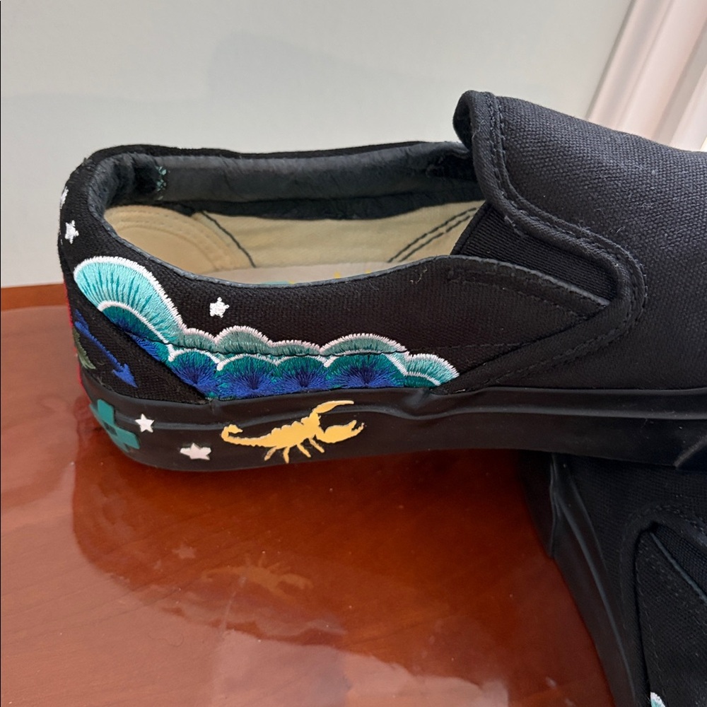 Vans Limited Edition: Black Floral Rose Embroidered Slip-On Sneakers